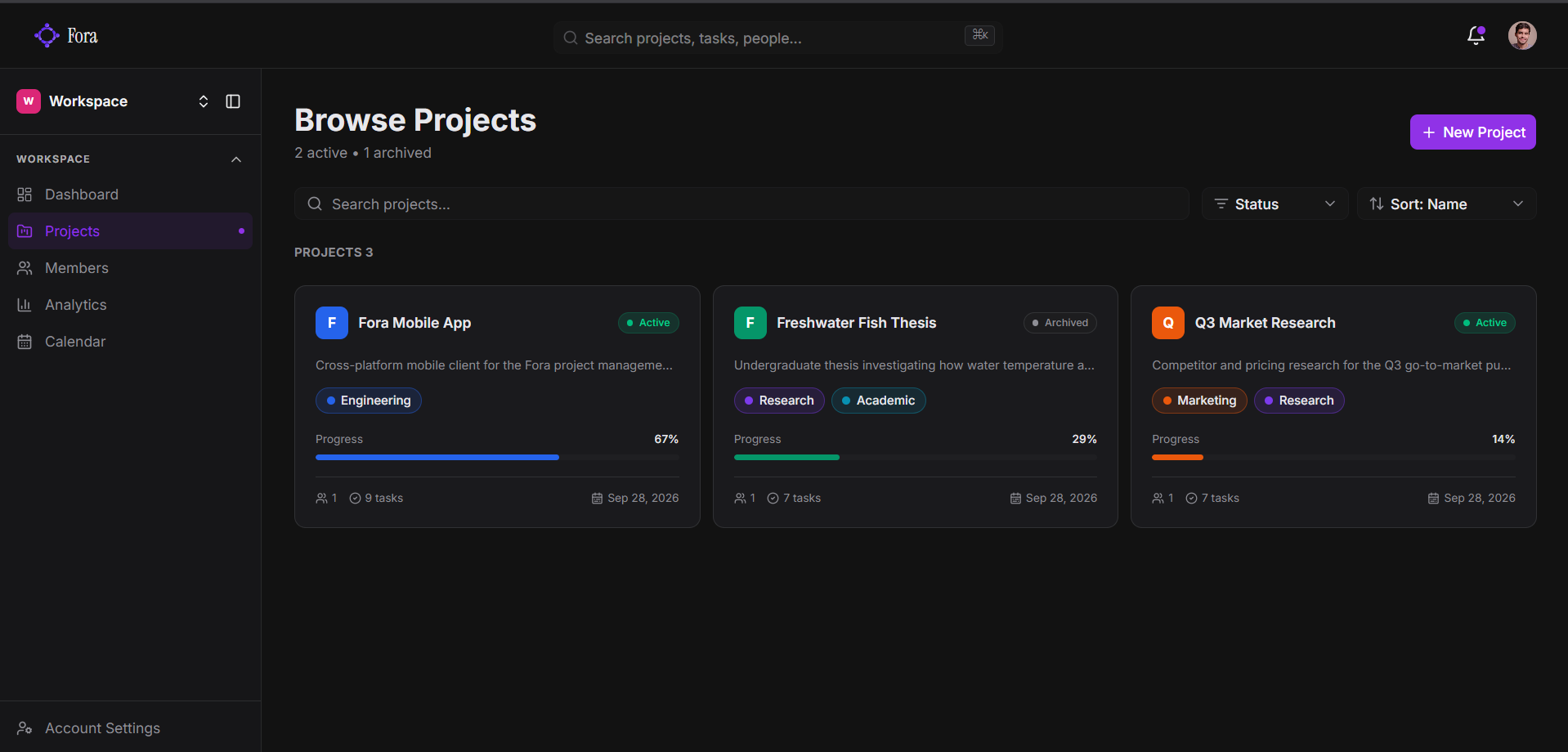 Fora kanban board — Q4 Product Launch project